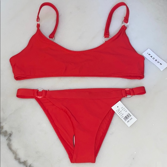 🔥LA Hearts Red O-Ring Bralette Bikini Top/Bottom - Picture 6 of 9